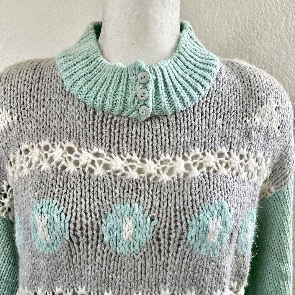 Amilano Vintage Paris Baby Blue Sweater Top Womens Medium Chunky Long Sleeve - Picture 2 of 14
